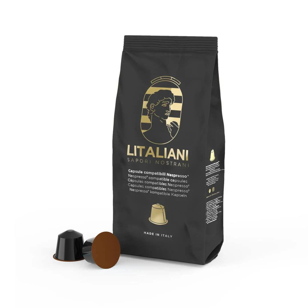 CHOGAN – LITALIANI – Getränk in Nespresso® kompatiblen Kapseln – Nocciolino (Haselnuss), 15 St. – Produktbild