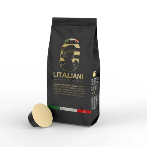 CHOGAN – LITALIANI – Nocciolino-Getränk mit Haselnuss-Geschmack in Dolce Gusto® kompatiblen Kapseln, 10 St. – Produktbild